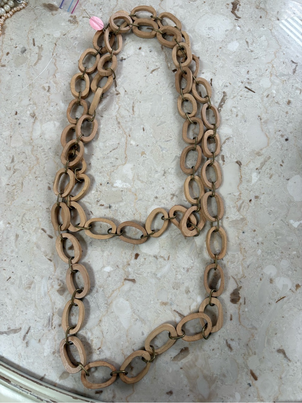 Long Natural Brown Wooden Link Necklace
